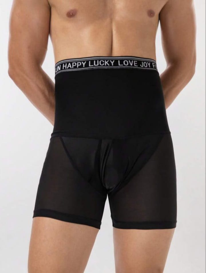 Men's Letter Tape Contrast Mesh Breathable Shaping Bottom Shapewear